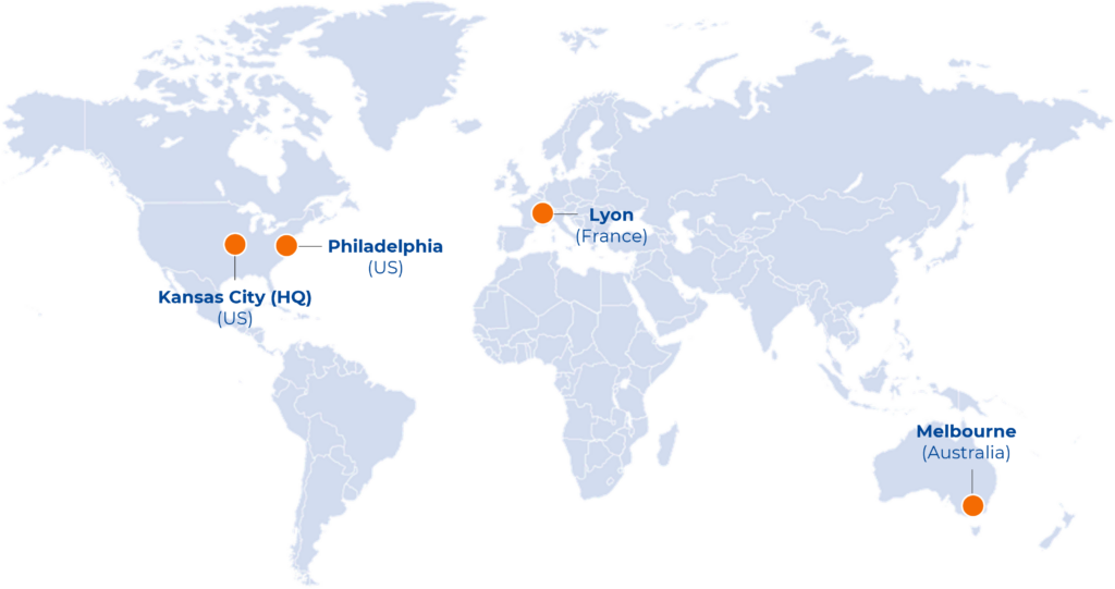 KCAS Bio world map of four sites