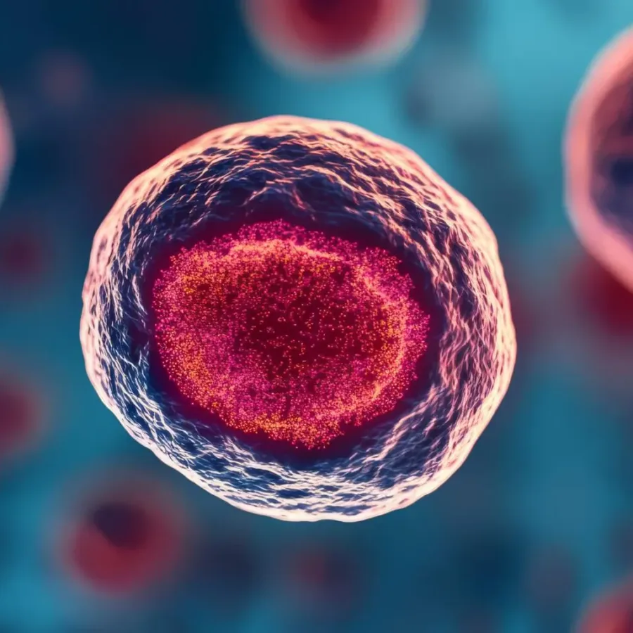 Fluorescent cells, gene expression study, 3D illustration